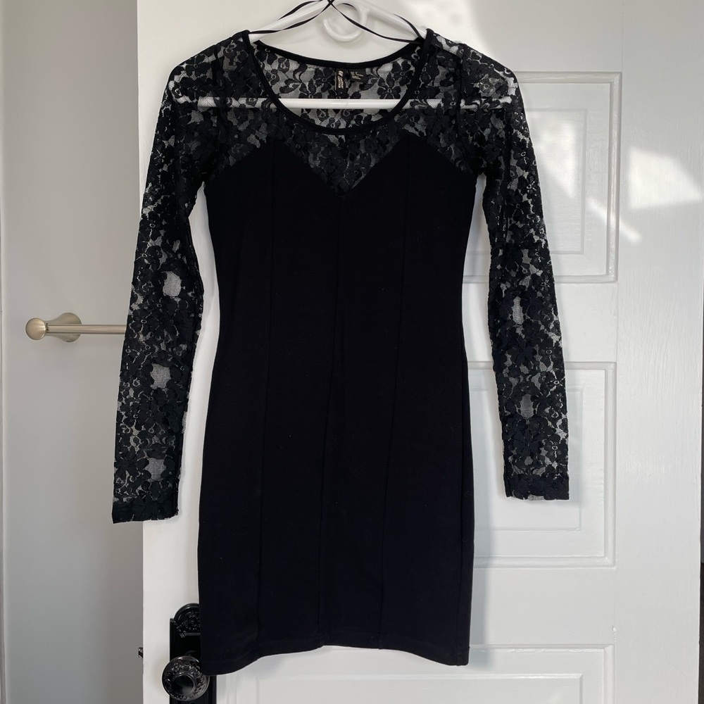 H&M Black Dress with Lace Sleeves